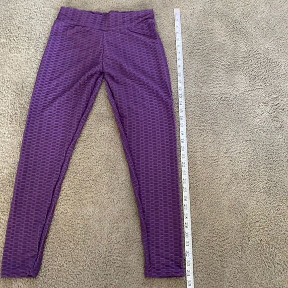 Women’s Leggings/High Waisted Yoga Pants Textured Purple Fabric Size L NEW - Picture 4 of 10